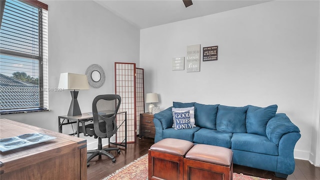 office space with dark hardwood / wood-style flooring and a wealth of natural light