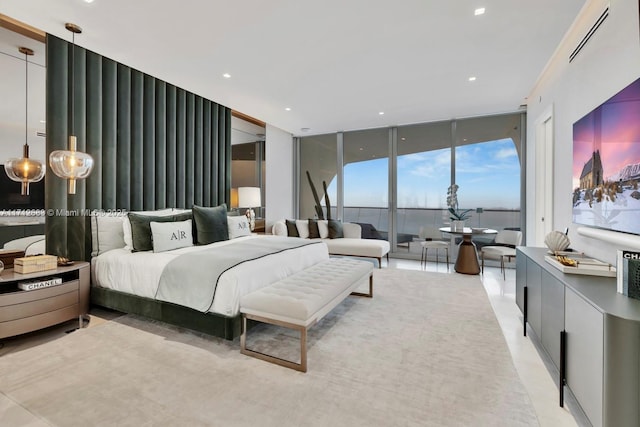 bedroom with floor to ceiling windows