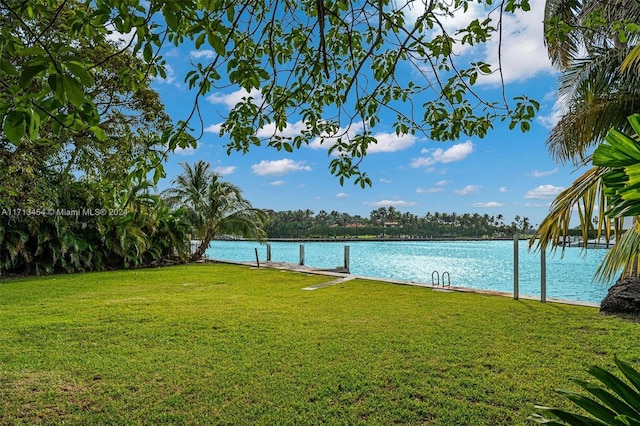 view of yard with a water view