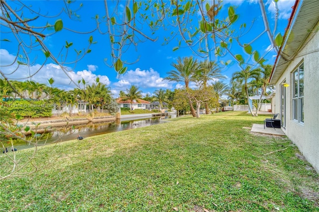 view of yard with a water view