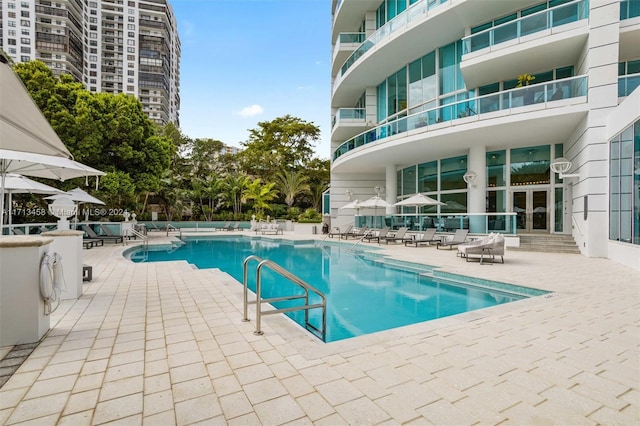 view of pool with a patio