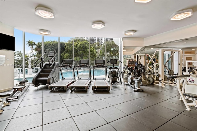 workout area with expansive windows