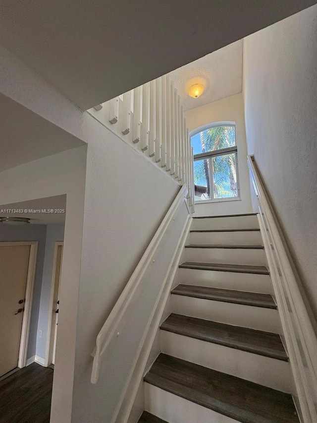 staircase featuring wood-type flooring