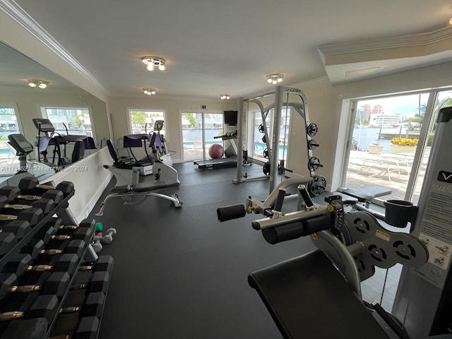 gym featuring ornamental molding