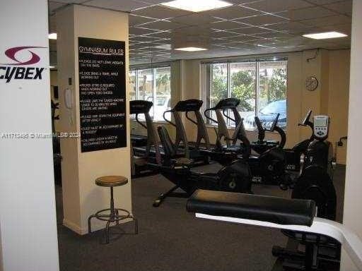 workout area with carpet flooring