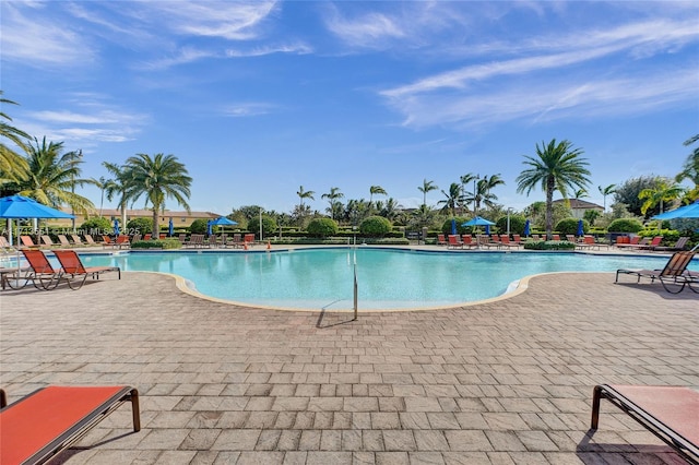 community pool with a patio area