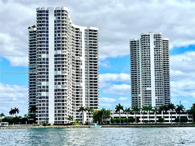 view of building exterior featuring a water view