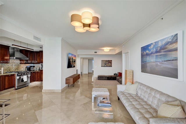 living room featuring ornamental molding