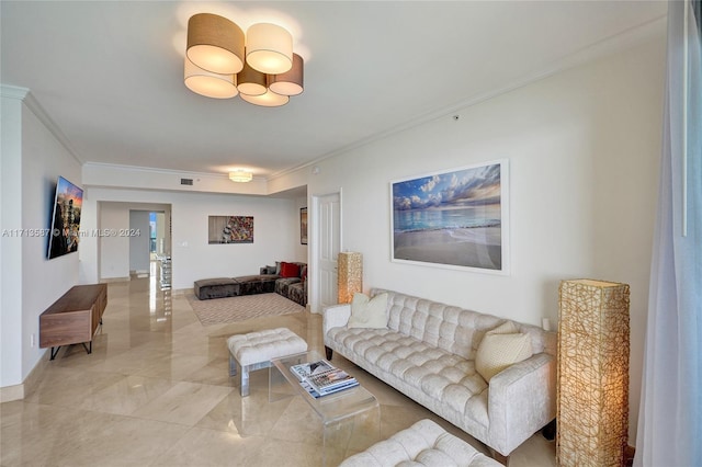 living room featuring ornamental molding