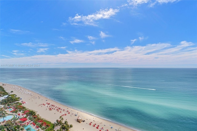 property view of water featuring a beach view