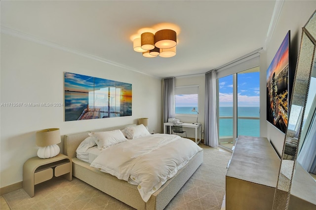 bedroom featuring crown molding and access to outside