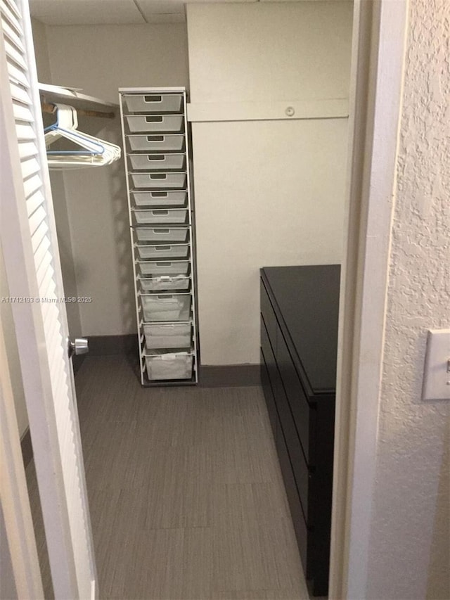 walk in closet featuring dark wood finished floors