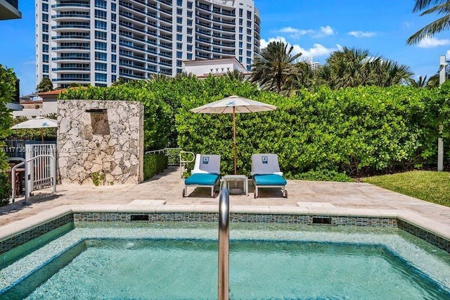 view of swimming pool with a community hot tub