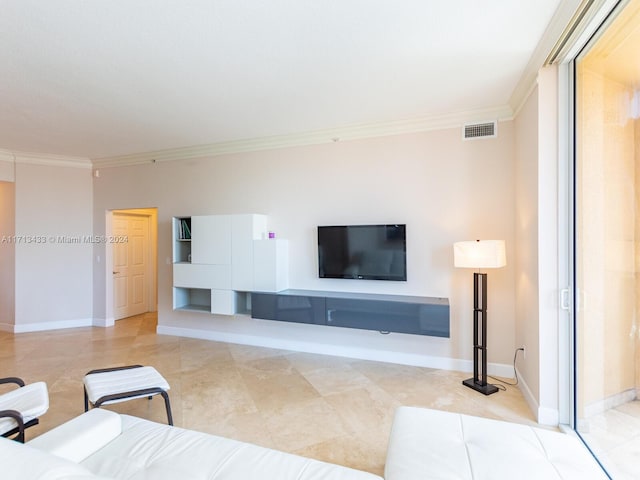 living room featuring ornamental molding