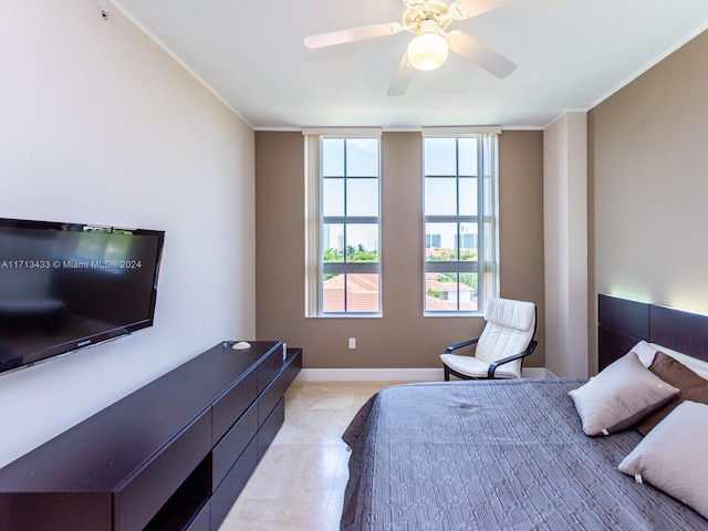 bedroom featuring ceiling fan