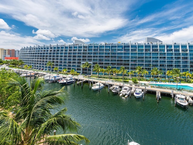 property view of water with a boat dock