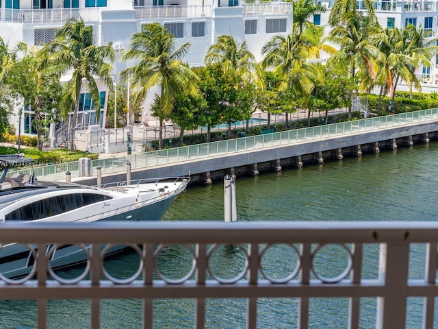 view of dock with a water view