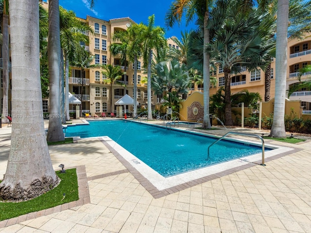 view of pool featuring a patio