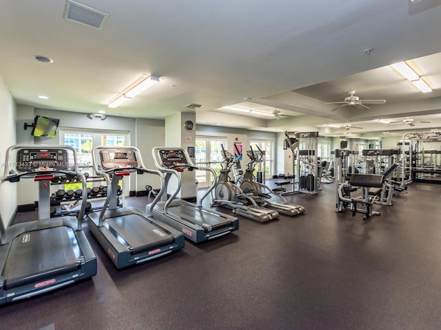 gym with ceiling fan