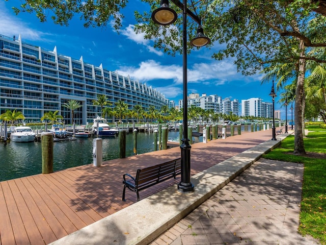 dock area featuring a water view