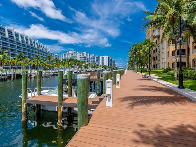 view of dock with a water view