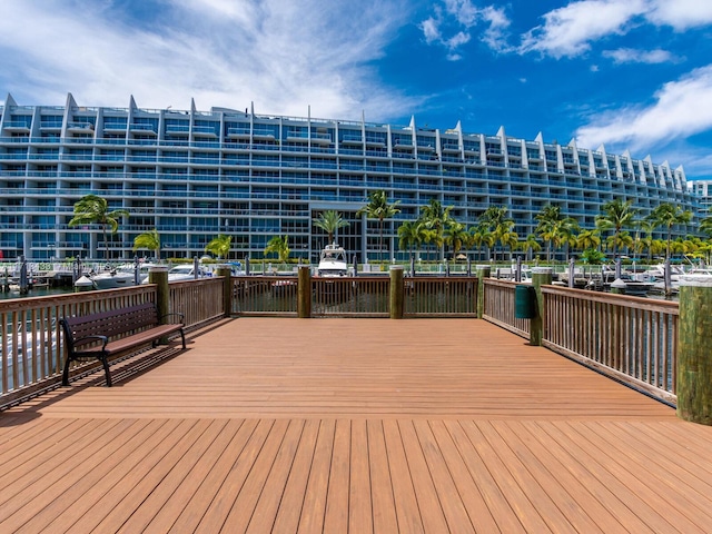 wooden terrace with a water view