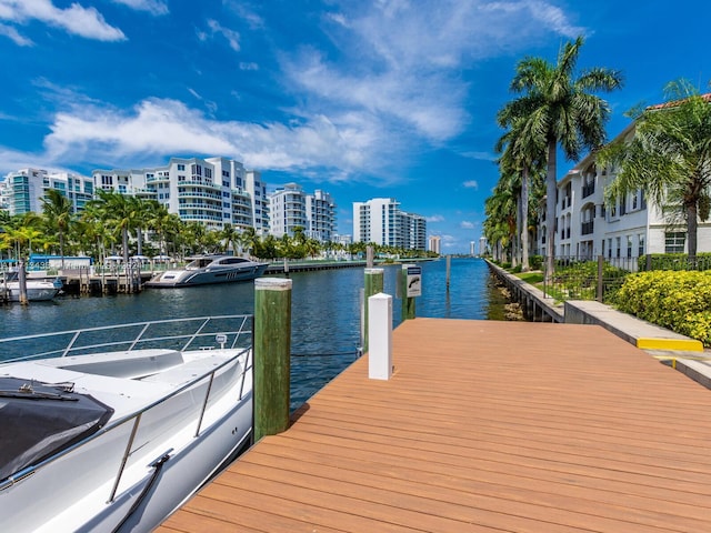 view of dock with a water view