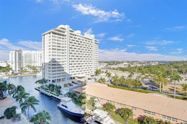 exterior space with a water view