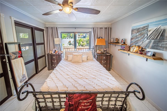 bedroom with baseboards, an ornate ceiling, and ornamental molding