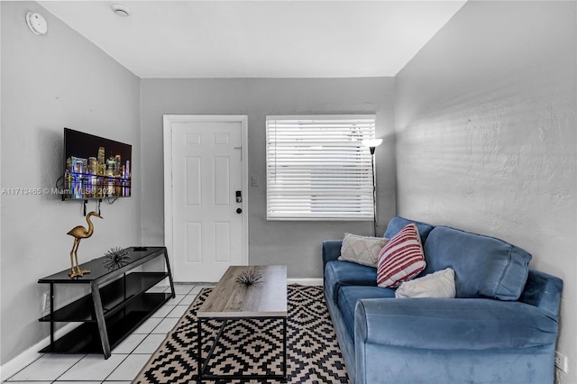 living room featuring light tile patterned flooring