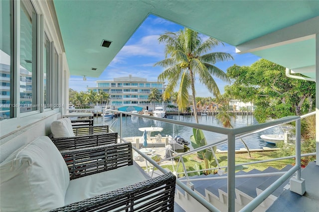 balcony with a water view