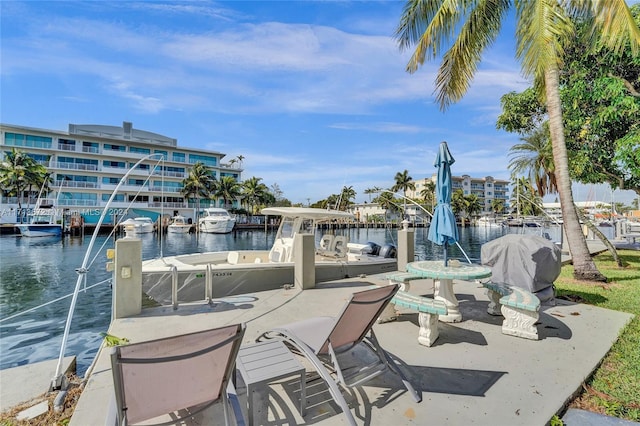 view of dock with a water view