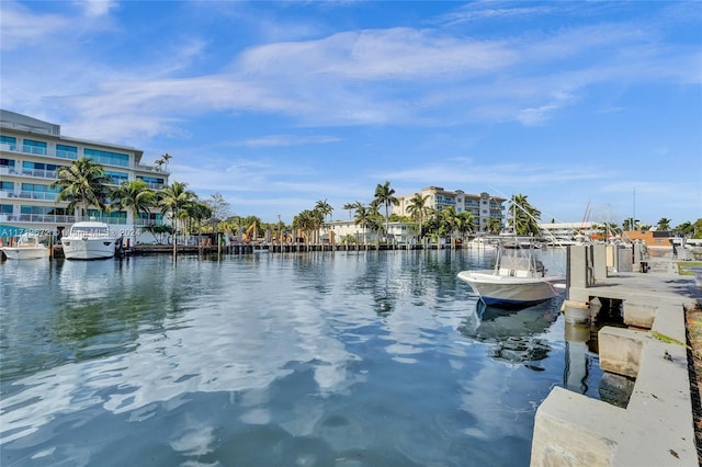 view of dock with a water view