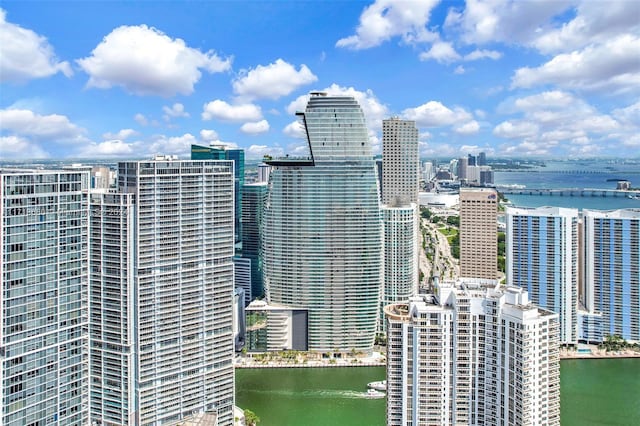 property's view of city featuring a water view