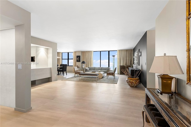 living room featuring expansive windows