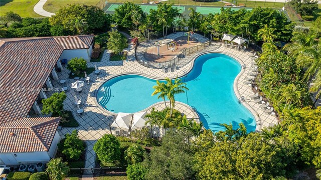 view of pool featuring a patio area