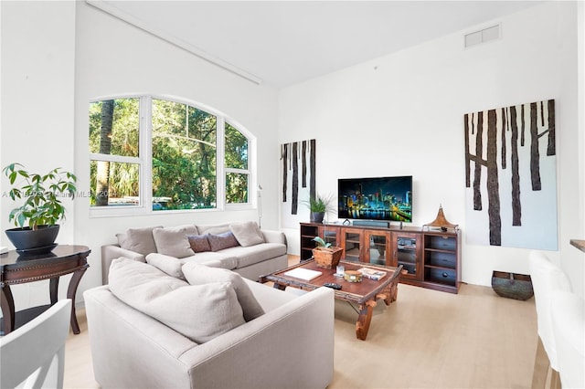 living room with light hardwood / wood-style flooring