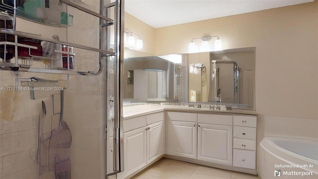 bathroom featuring tile patterned floors, vanity, and independent shower and bath