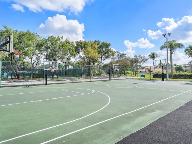 view of basketball court with community basketball court and fence