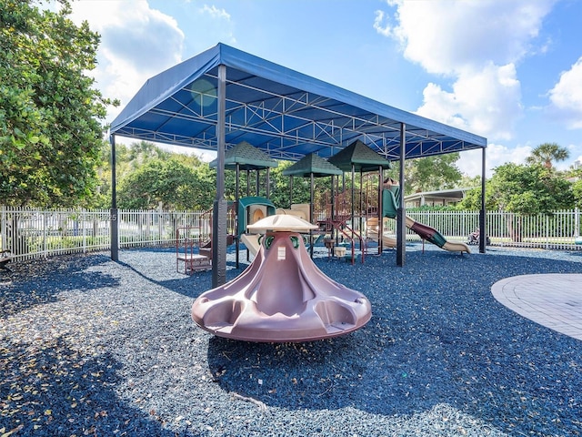 community jungle gym with fence