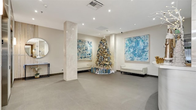 interior space featuring vanity and concrete floors