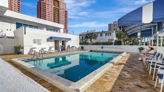 view of pool featuring a patio