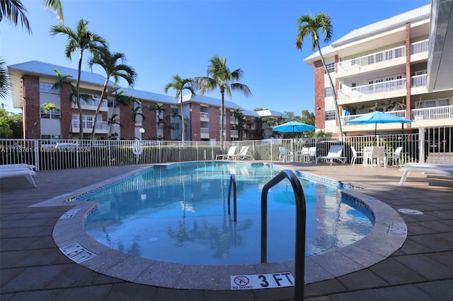 view of swimming pool with a patio