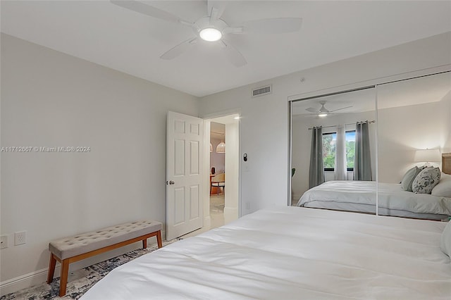 bedroom with a closet and ceiling fan