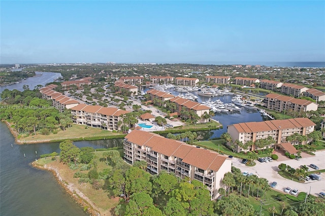 aerial view featuring a water view