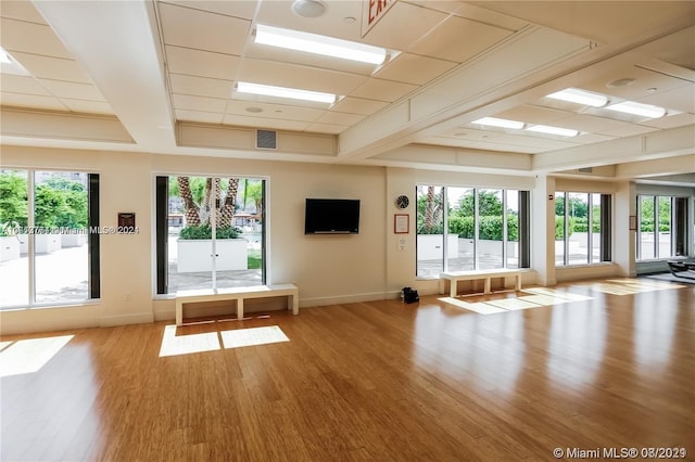 exercise area with light hardwood / wood-style flooring