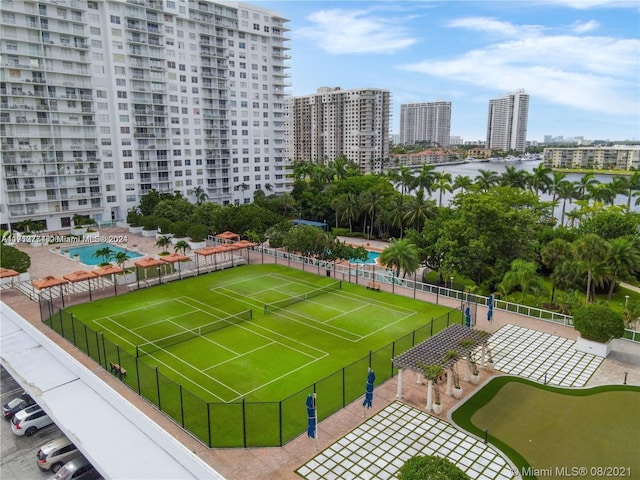 view of sport court with a community pool