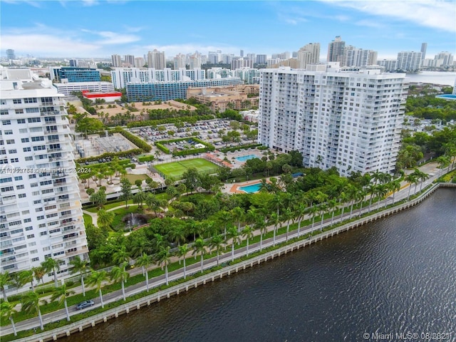 aerial view with a water view