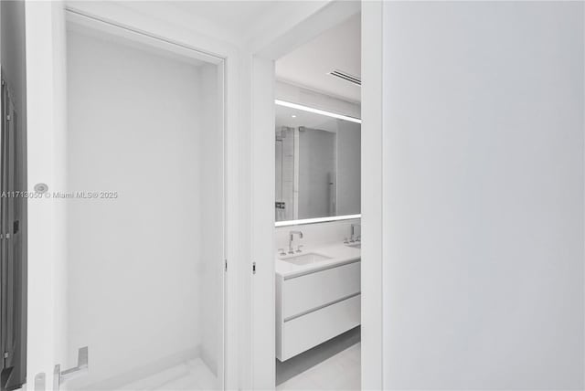 interior space featuring vanity and walk in shower