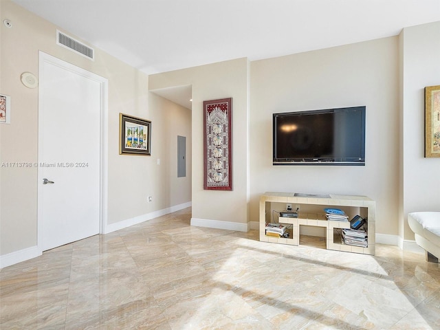 living room featuring electric panel